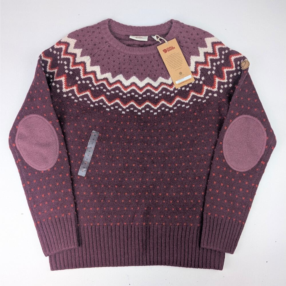 Fjallraven Plum Multi-Patterned Wool Crewneck Sweater